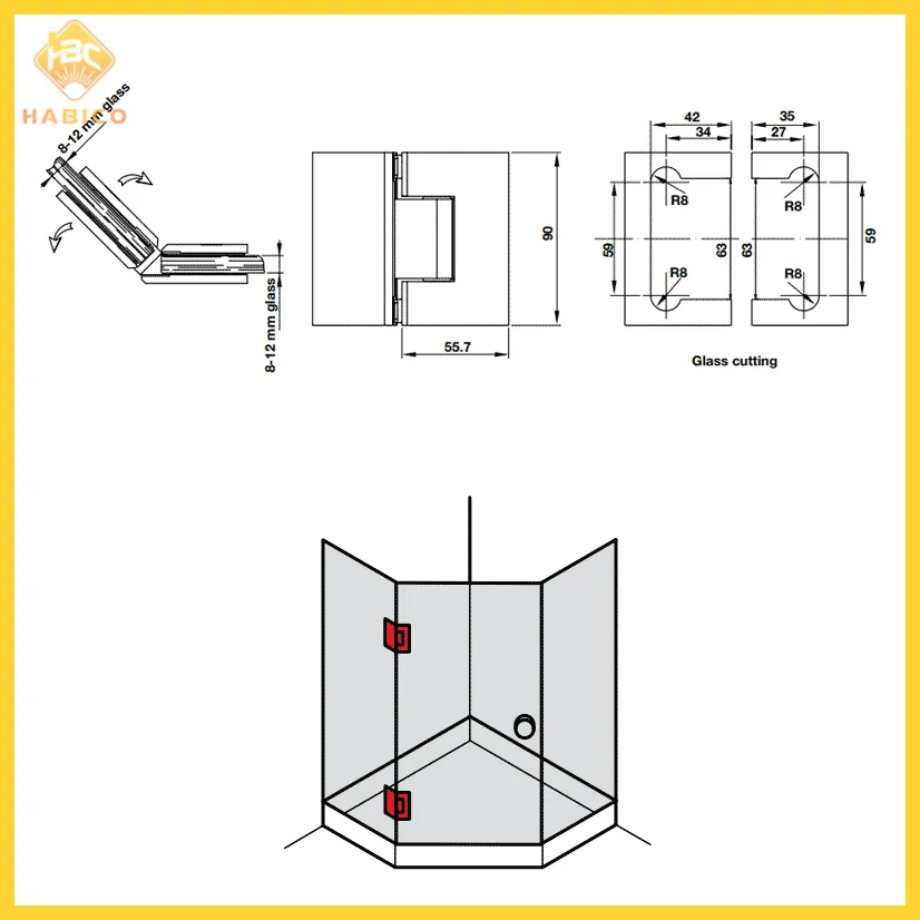 Thông số Bản lề Kính – Kính 135° màu đen Hafele 981.77.905