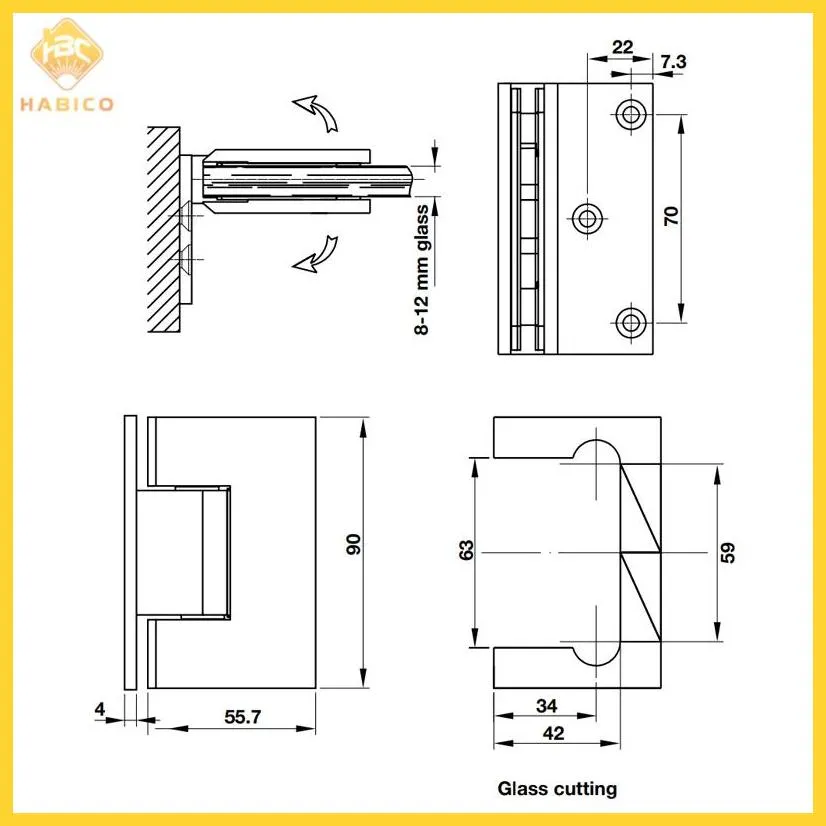 Thông số Bản lề kính – kính 90 độ Hafele 981.77.909