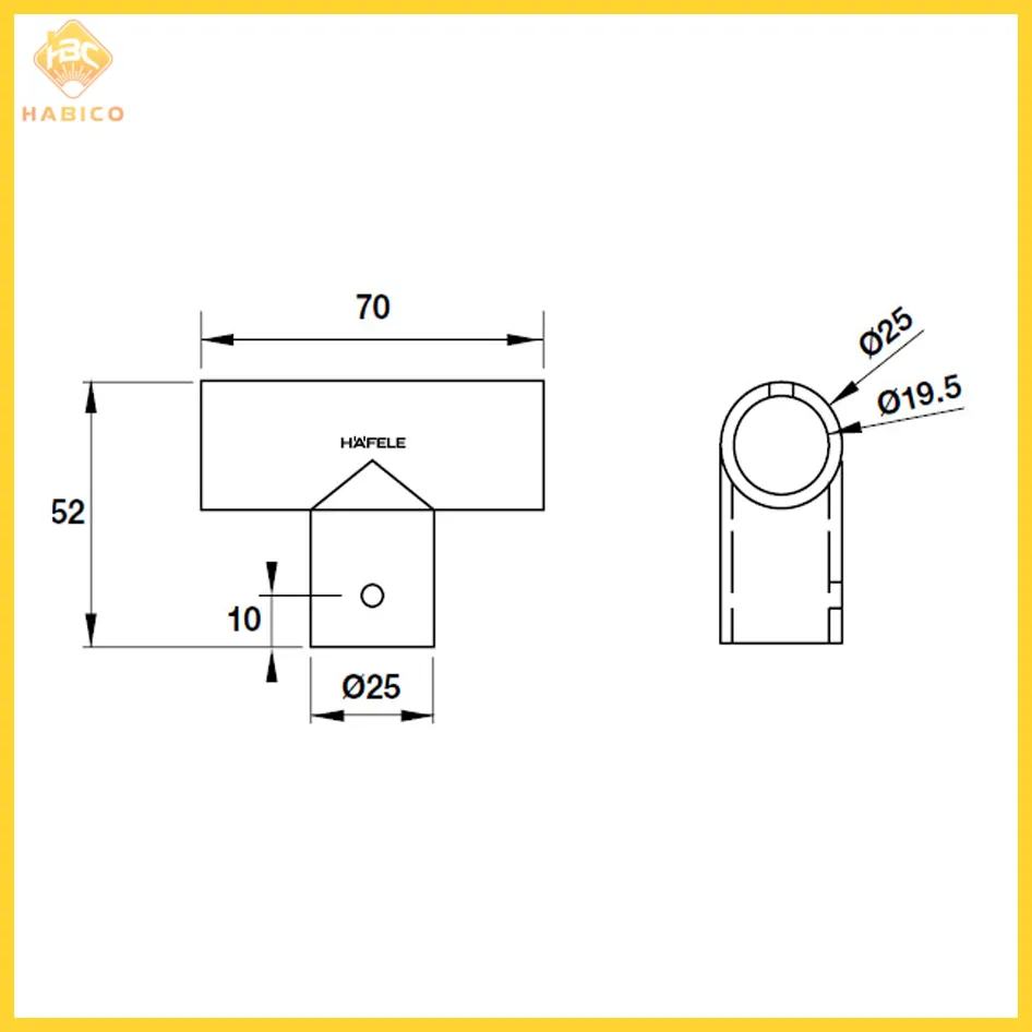 Thông số Bas Nối Chữ T Phòng Tắm Kính Hafele 981.52.797