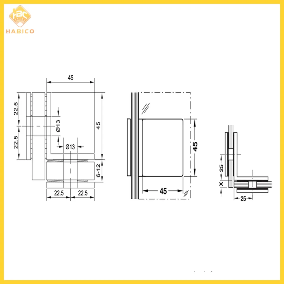 Thông số Kẹp Kính 90° Phòng Tắm Kính Hafele 981.00.552