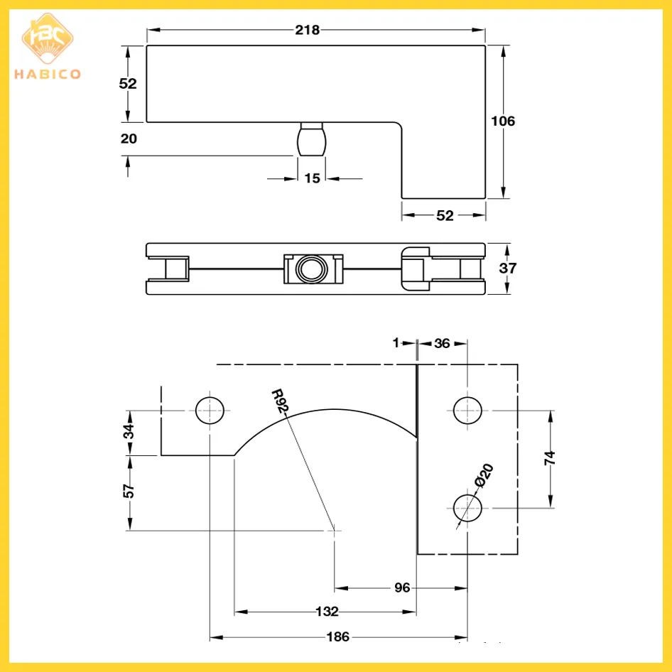 Thông số Kẹp Kính Chữ L Inox Bóng Hafele 981.00.663