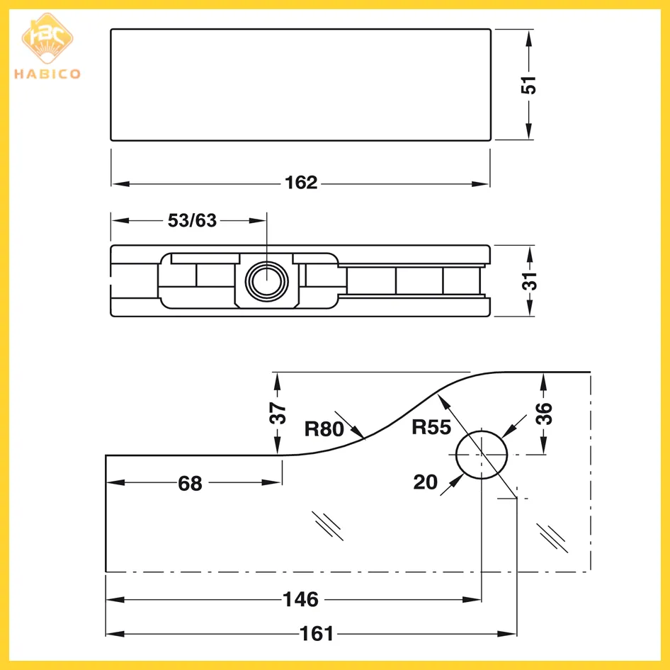 Thông số Kẹp Kính Trên Inox Mờ Hafele 981.00.010
