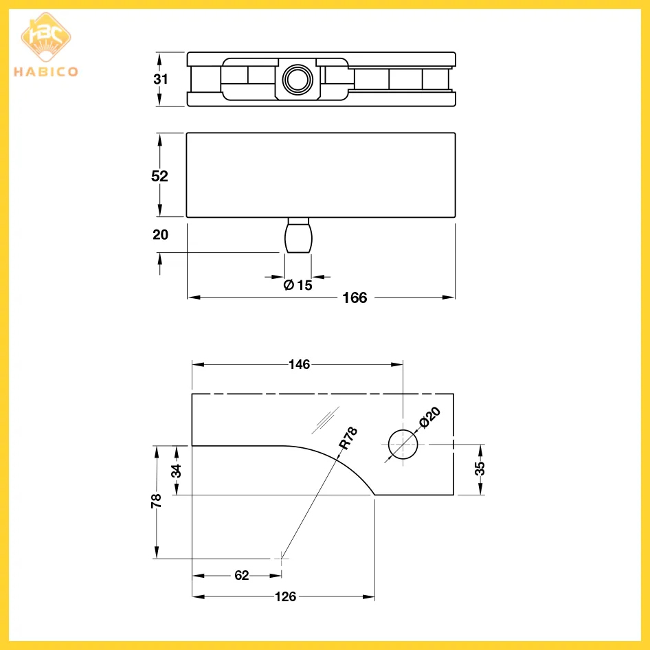 Thông số Kẹp Kính Trên Khung Inox Bóng Hafele 981.00.651