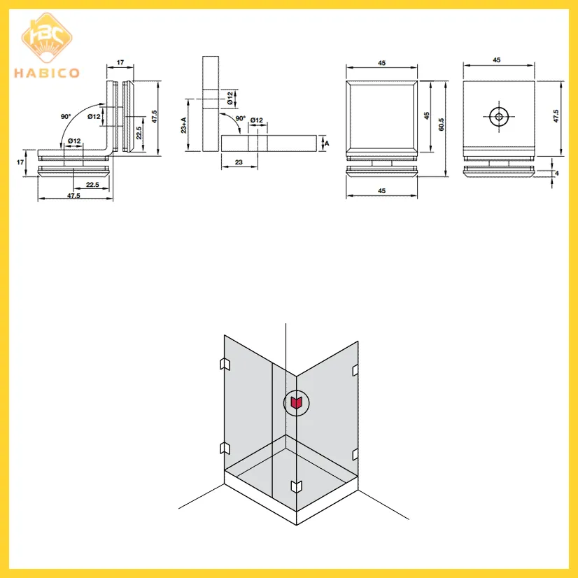 Thông số Kẹp Kính – Kính 180 độ màu đen Hafele 981.77.913