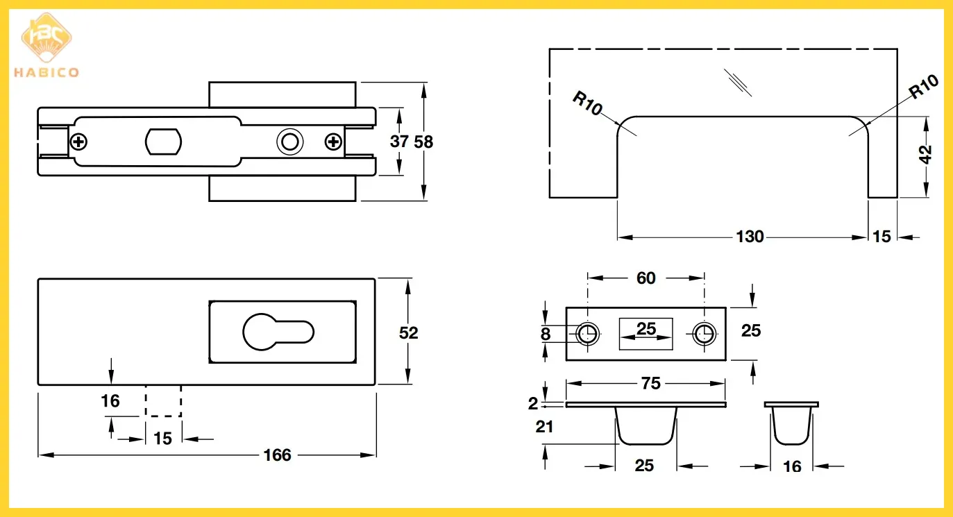Thông số Kẹp khóa sàn Hafele Inox mờ 981.50.030