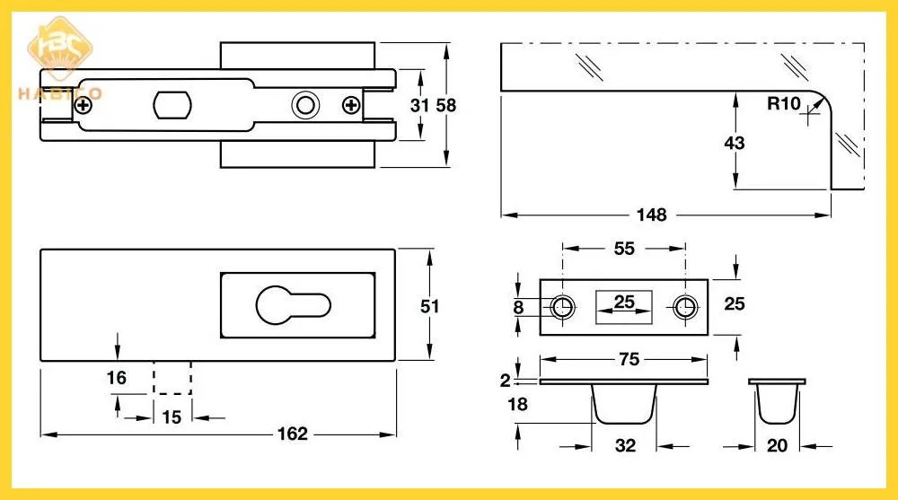 Thông số Kẹp khóa sàn inox mờ 981.00.400
