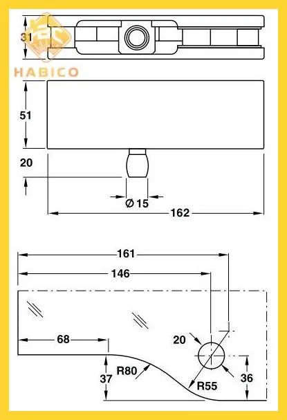 Thông số Kẹp kính Trên có trục xoay Inox bóng 981.00.021