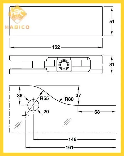 Thông số Kẹp kính trên Inox bóng 981.00.011