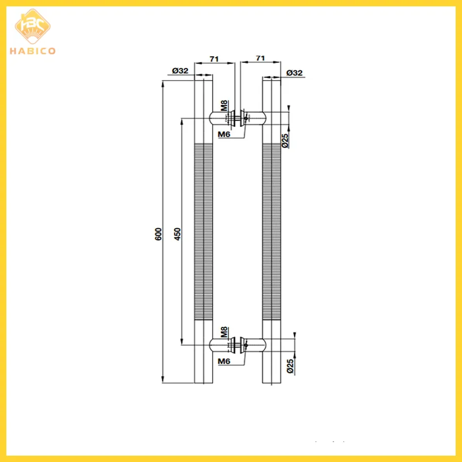 Thông số Tay Nắm Kéo Chữ H 600mm Hafele 499.68.037