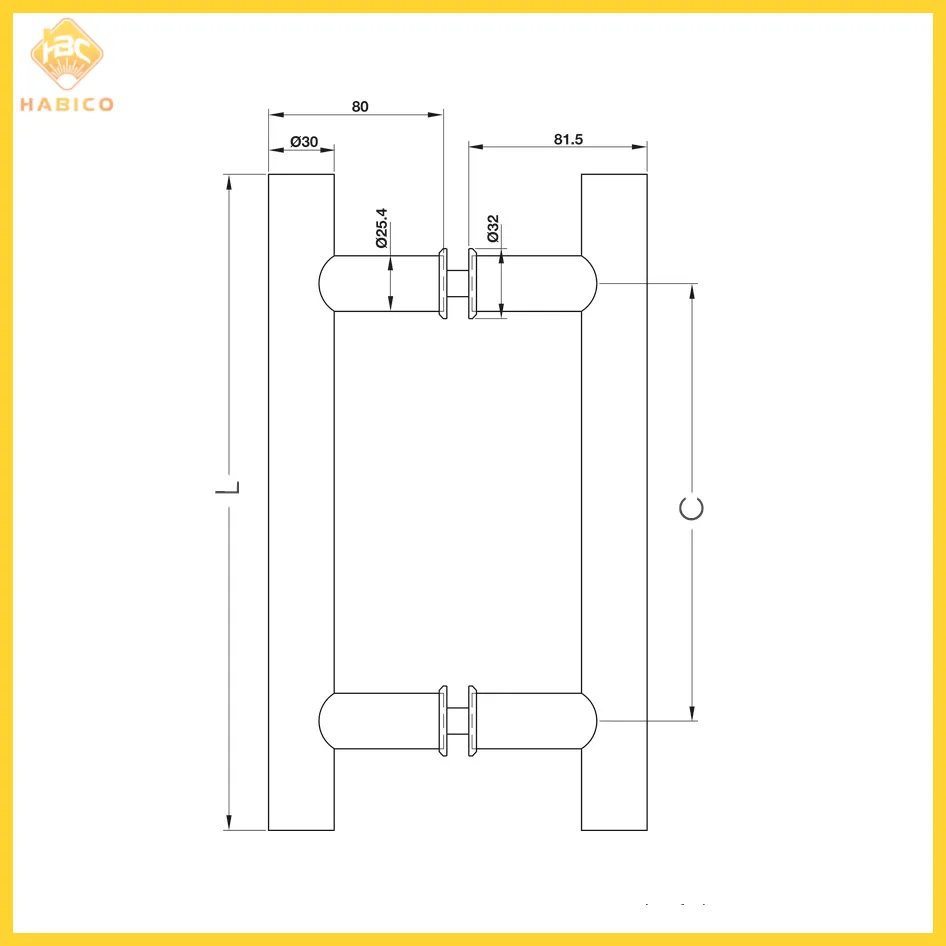 Thông số Tay Nắm Kéo Chữ H Dài 800mm Hafele 903.01.804