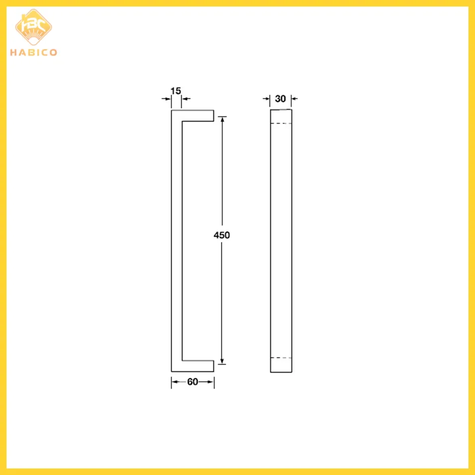 Thông số Tay Nắm Kéo Dạng Vuông 450 Hafele 903.02.032