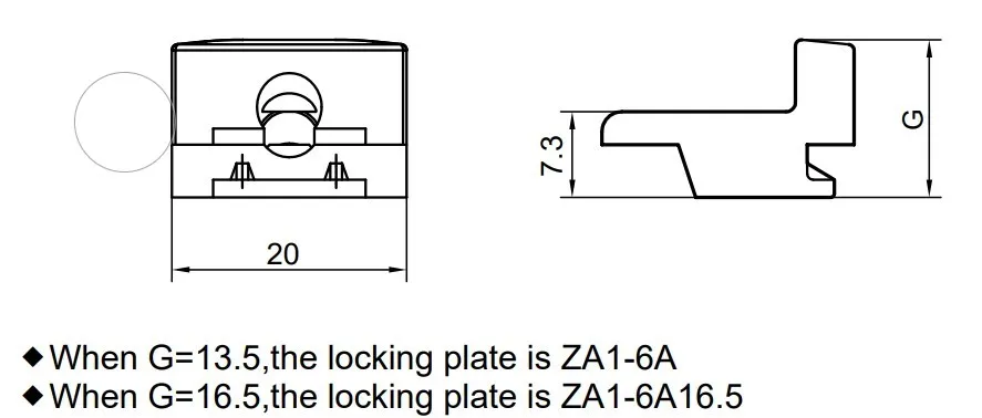 Thông số Vấu hãm cửa 2 cánh ZA1 6A