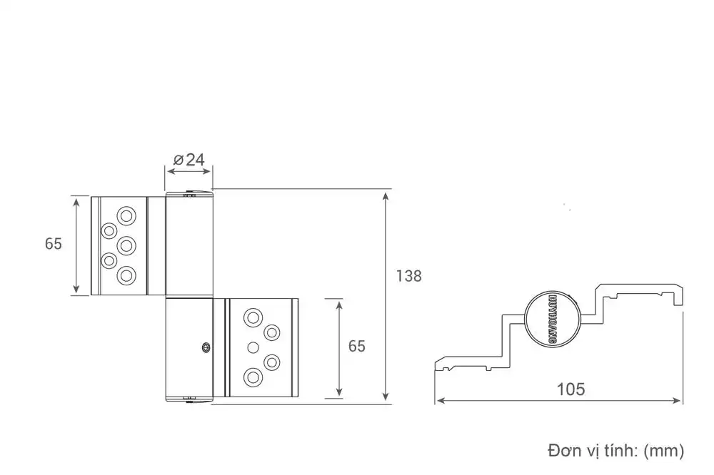 Thông số kỹ thuật Bản lề 2D dài hệ 55 Điện Zi Champagne
