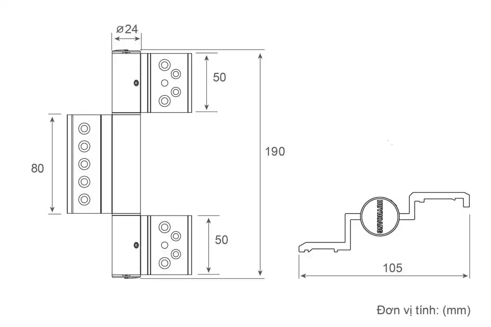Thông số kỹ thuật Bản lề 4D 2 Cánh Xingfa Điện Zi Titan