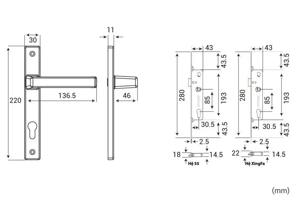 Thông số kỹ thuật Khóa tay nắm đơn điểm AP 80 Sơn trắng