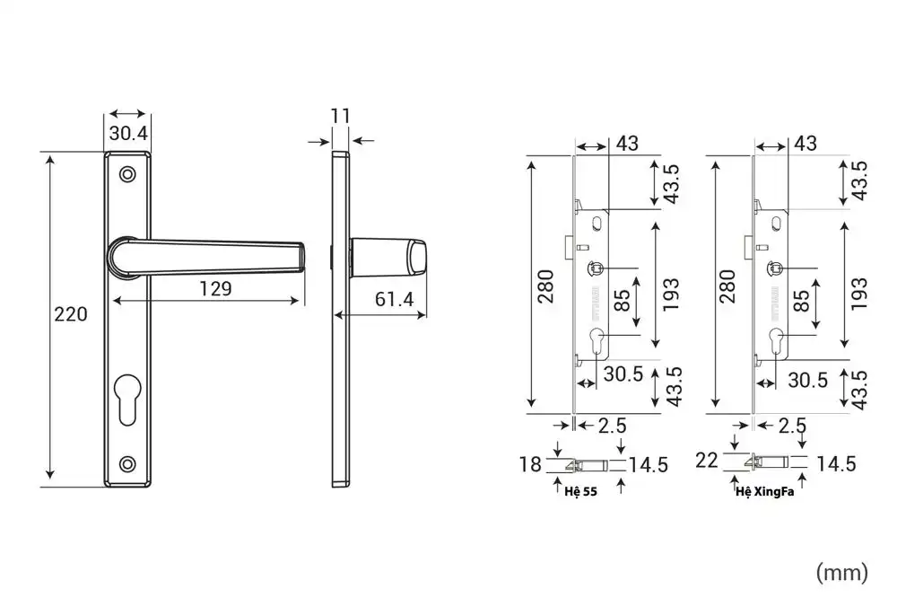 Thông số kỹ thuật Khóa tay nắm đơn điểm AP 82 Sơn đen