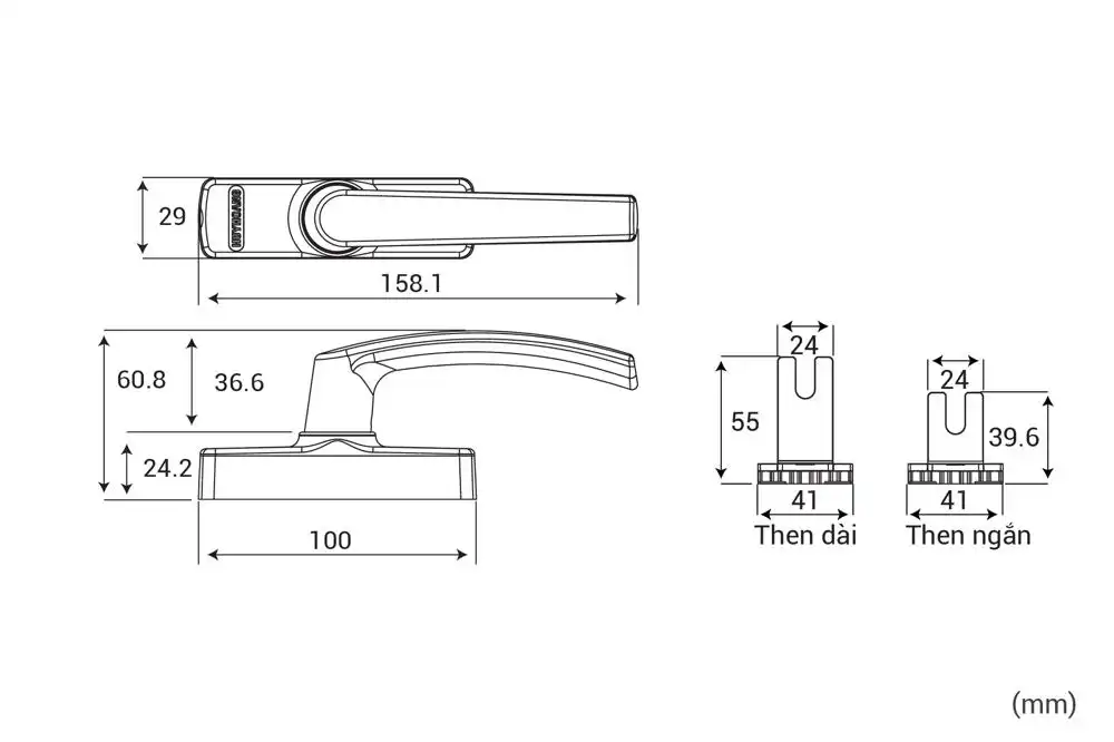 Thông số kỹ thuật Tay nắm đa điểm cửa sổ AP 82 Sơn trắng
