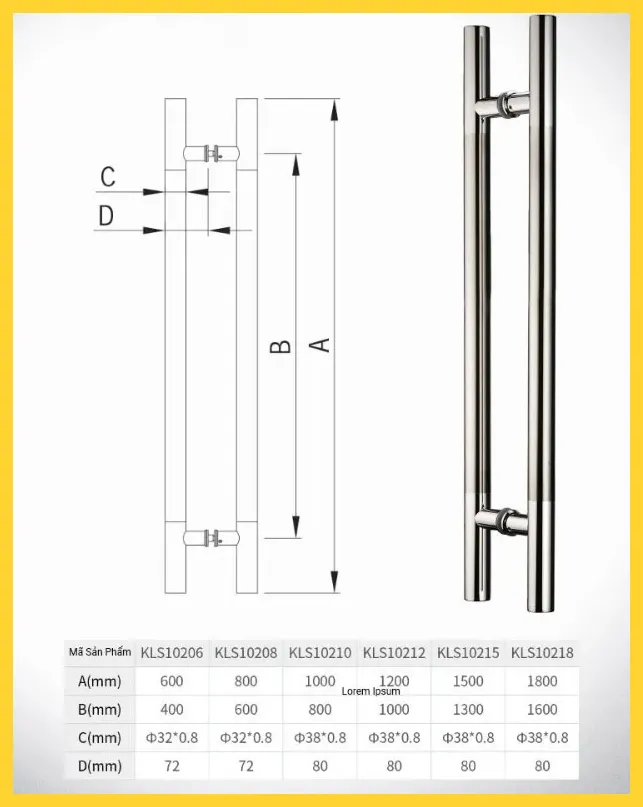 Thông số tay kéo KIN LONG KLS10206 KLS10212